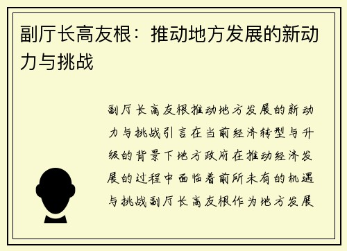 副厅长高友根：推动地方发展的新动力与挑战