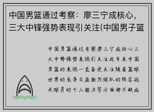 中国男篮通过考察：廖三宁成核心，三大中锋强势表现引关注(中国男子篮球3v3队员)