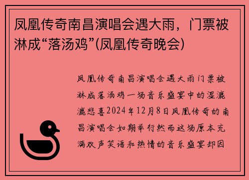 凤凰传奇南昌演唱会遇大雨，门票被淋成“落汤鸡”(凤凰传奇晚会)