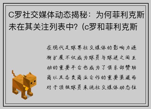 C罗社交媒体动态揭秘：为何菲利克斯未在其关注列表中？(c罗和菲利克斯合照壁纸)