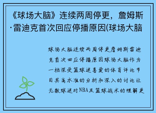 《球场大脑》连续两周停更，詹姆斯·雷迪克首次回应停播原因(球场大脑是什么意思)