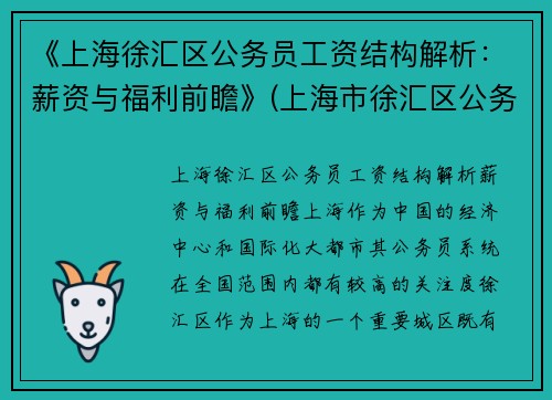 《上海徐汇区公务员工资结构解析：薪资与福利前瞻》(上海市徐汇区公务员工资)
