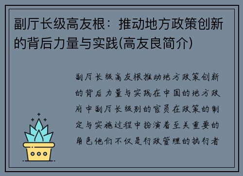 副厅长级高友根：推动地方政策创新的背后力量与实践(高友良简介)